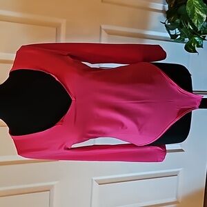 Bright pink body suit,  long sleeve top